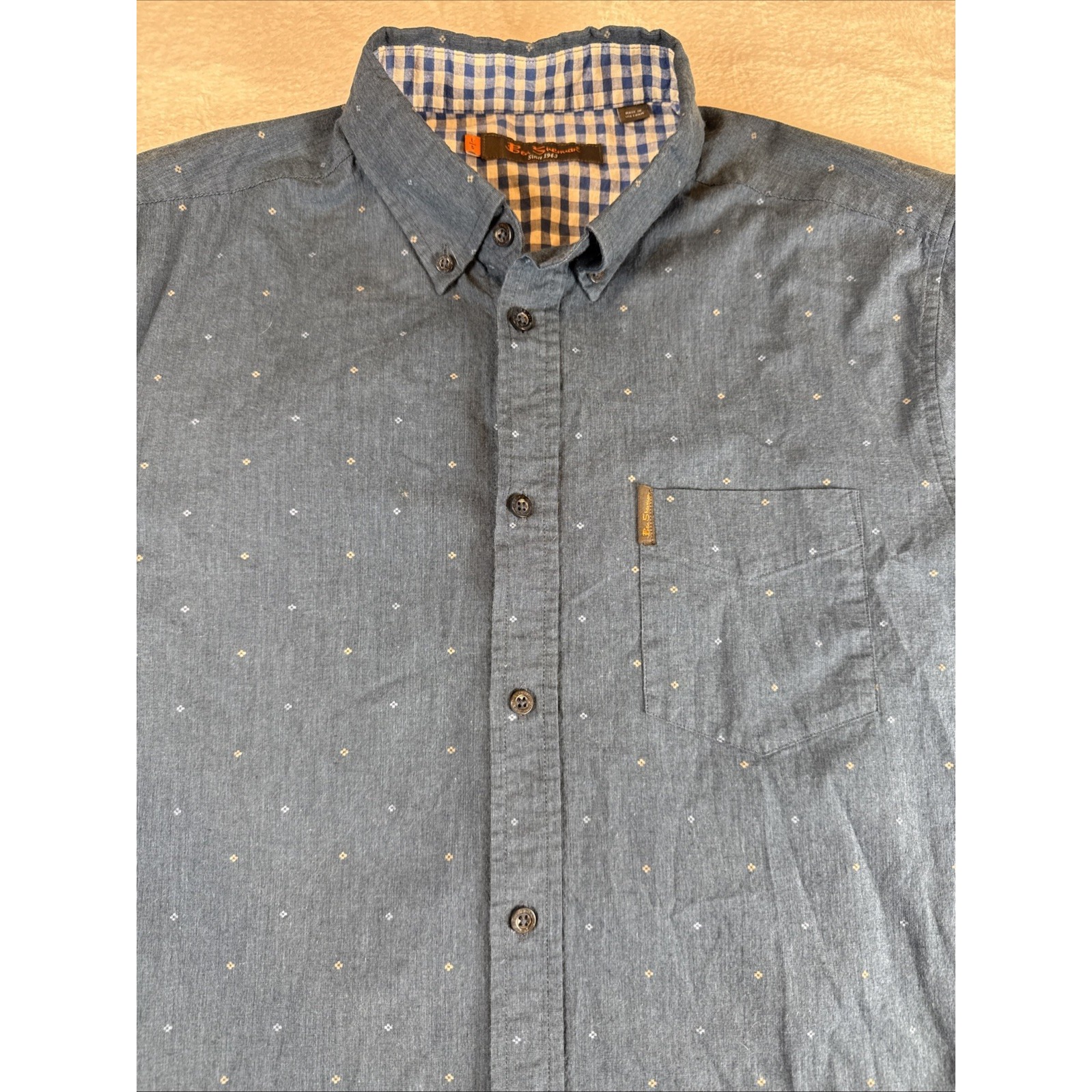 Ben Sherman Mens Button Front Long Sleeve Cotton Spandex Shirt Large